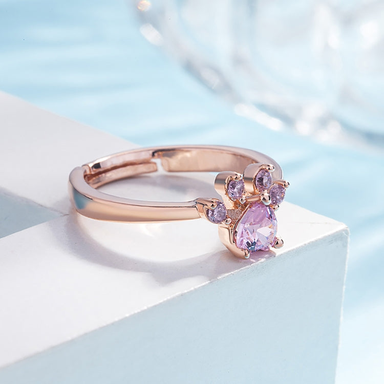 Bague Ajustable Patte de Chat Mignonne en Cristal pour Femme