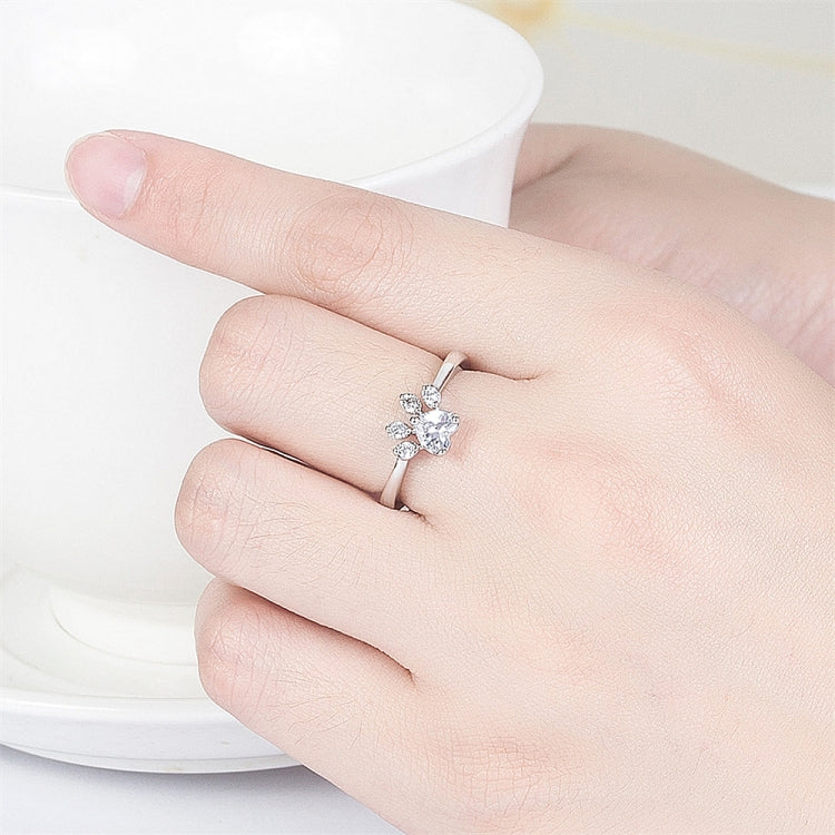 Bague Ajustable Patte de Chat Mignonne en Cristal pour Femme