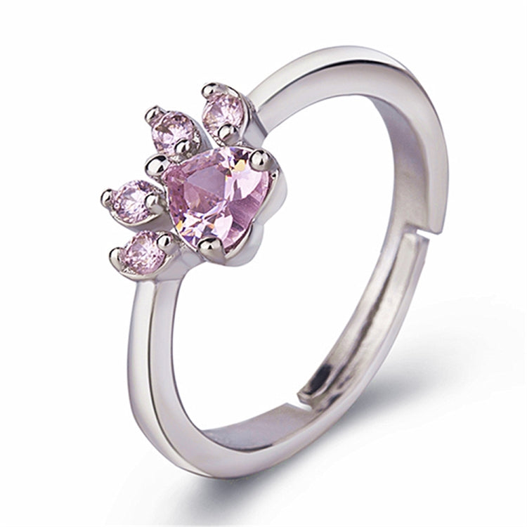 Bague Ajustable Patte de Chat Mignonne en Cristal pour Femme