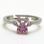 Bague Ajustable Patte de Chat Mignonne en Cristal pour Femme
