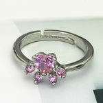 Bague Ajustable Patte de Chat Mignonne en Cristal pour Femme