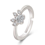 Bague Ajustable Patte de Chat Mignonne en Cristal pour Femme