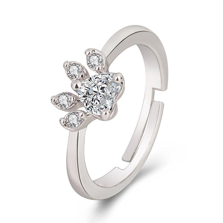 Bague Ajustable Patte de Chat Mignonne en Cristal pour Femme