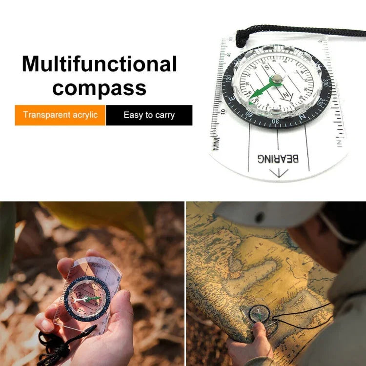 Mini boussole professionnelle, règle d'échelle de carte multifonction, équipement pour randonnée, camping, survie en plein air, mini