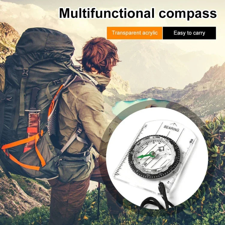 Mini boussole professionnelle, règle d'échelle de carte multifonction, équipement pour randonnée, camping, survie en plein air, mini