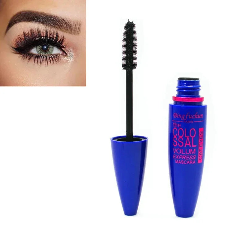 Mascara noir express maquillage yeux recourbant mascara waterproof fusée, Bleu foncé, Violet, Jaune
