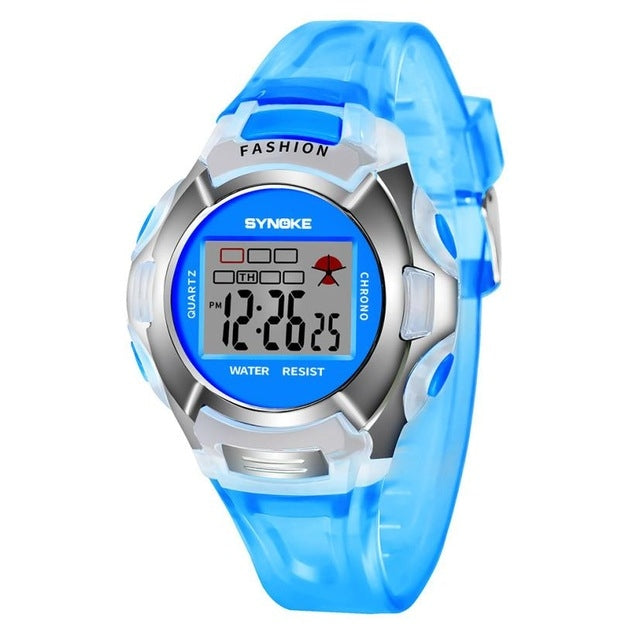 Montre électronique sportive lumineuse étanche SYNOKE 99329 pour enfants, noir, bleu, vert, rose, violet, rouge