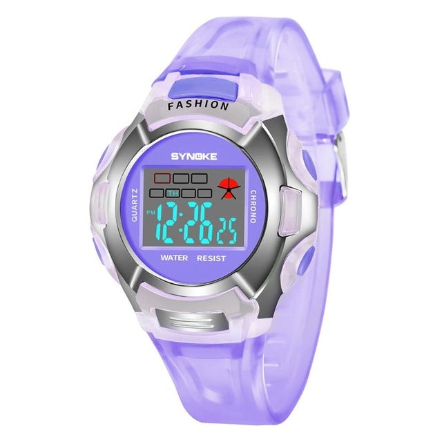 Montre électronique sportive lumineuse étanche SYNOKE 99329 pour enfants, noir, bleu, vert, rose, violet, rouge