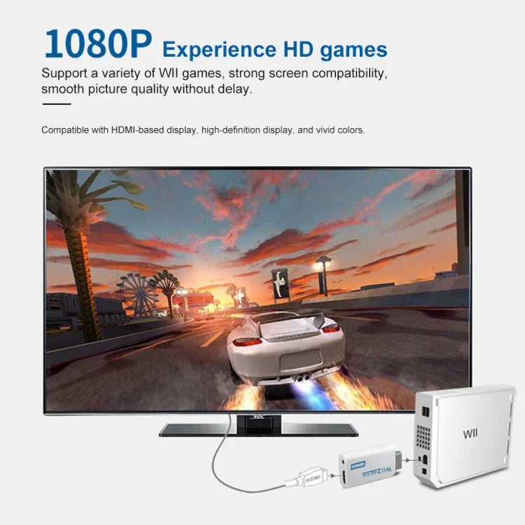 Adaptateur convertisseur Wii2HDMI vers HDMI 1080p pour Nintendo Wii : connexion facile et rapide, prise audio 3,5 mm, Wii-Link.