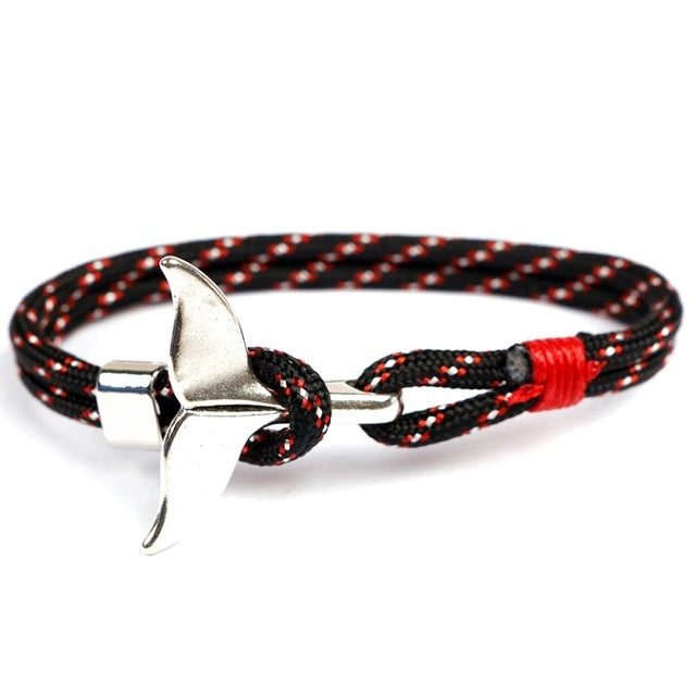Bracelets à chaîne en corde de survie nautique, avec ancre en queue de baleine, bleu foncé, noir, noir rouge, rouge, noir bleu, jaune, coloré, bleu
