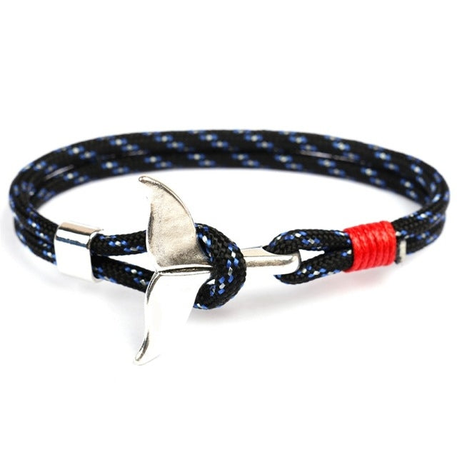 Bracelets à chaîne en corde de survie nautique, avec ancre en queue de baleine, bleu foncé, noir, noir rouge, rouge, noir bleu, jaune, coloré, bleu