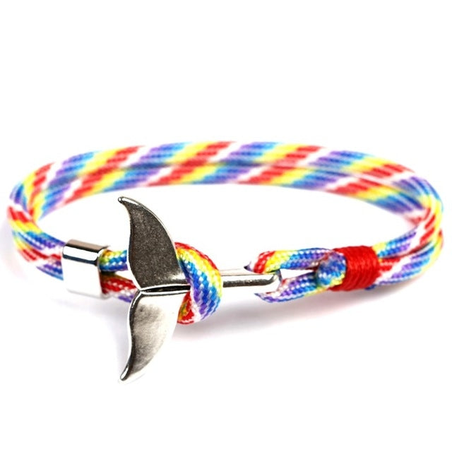 Bracelets à chaîne en corde de survie nautique, avec ancre en queue de baleine, bleu foncé, noir, noir rouge, rouge, noir bleu, jaune, coloré, bleu