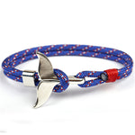 Bracelets à chaîne en corde de survie nautique, avec ancre en queue de baleine, bleu foncé, noir, noir rouge, rouge, noir bleu, jaune, coloré, bleu