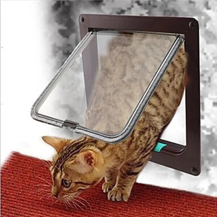 Chien Porte 4 Voies Verrouillable Sécurité Rabat Porte pour Chien Chat Chaton Fixation Murale Porte Animal de Compagnie Petit Chien Porte, S, M, L