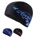 Bonnet de bain unisexe en spandex respirant, bonnet de bain en spandex (noir), bonnet de bain en spandex (feu bleu sur noir), bonnet de bain en spandex (feu bleu sur blanc), bonnet de bain en spandex (feu bleu sur rouge)