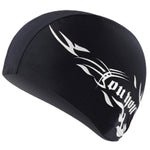 Bonnet de bain unisexe en spandex respirant, bonnet de bain en spandex (noir), bonnet de bain en spandex (feu bleu sur noir), bonnet de bain en spandex (feu bleu sur blanc), bonnet de bain en spandex (feu bleu sur rouge)
