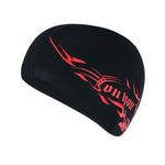 Bonnet de bain unisexe en spandex respirant, bonnet de bain en spandex (noir), bonnet de bain en spandex (feu bleu sur noir), bonnet de bain en spandex (feu bleu sur blanc), bonnet de bain en spandex (feu bleu sur rouge)