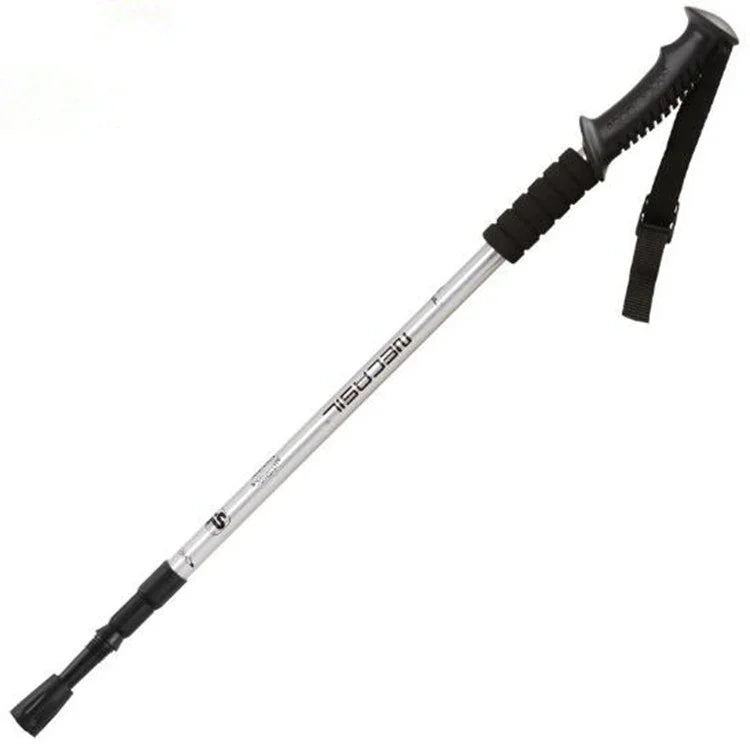 NECASIL Three-section Aluminum Alloy Straight Handle Retractable Trekking Trekking Pole, Three-section (Black), Three-section (Red), Three-section (Blue), Three-section (Silver)