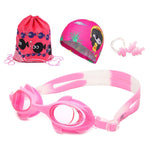 Ensemble de natation 4 en 1 pour enfants : lunettes de natation en silicone étanches et anti-buée avec motif de petit crabe, bonnet de bain imprimé, pince-nez, bouchons d'oreilles, sac de rangement (crabe bleu), (crabe rose)