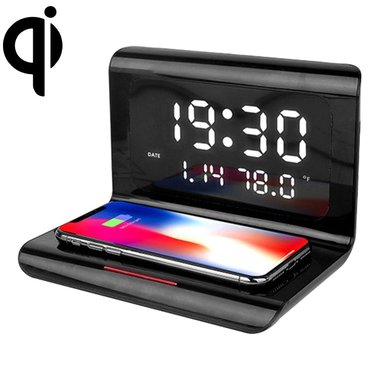 Chargeur sans fil universel multifonction QI 10W avec réveil & affichage heure / calendrier / température, RT1 10W (Noir)