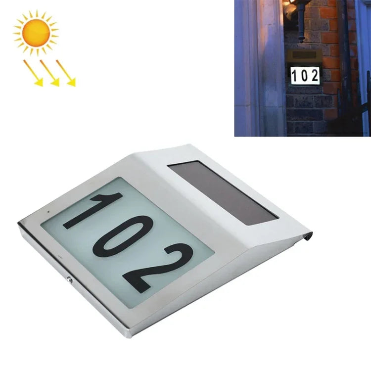 2 LED Extérieures Étanches Solaires en Acier Inoxydable Numéro de Maison Murale, Acier Inoxydable