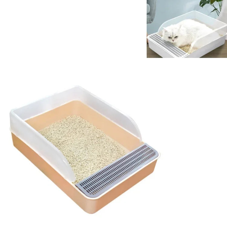 Bac à litière semi-fermé carré pour chat, toilette pour animaux, Petit, Grand, Grand Rose, Grand Gris