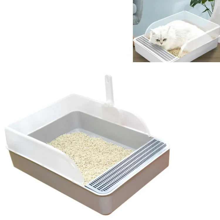 Bac à litière semi-fermé carré pour chat, toilette pour animaux, Petit, Grand, Grand Rose, Grand Gris