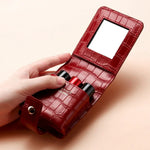 Mini Sac à Rouge à Lèvres en Cuir de Vachette Motif Crocodile, Portable, avec Miroir