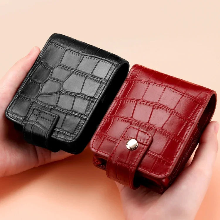 Mini Sac à Rouge à Lèvres en Cuir de Vachette Motif Crocodile, Portable, avec Miroir