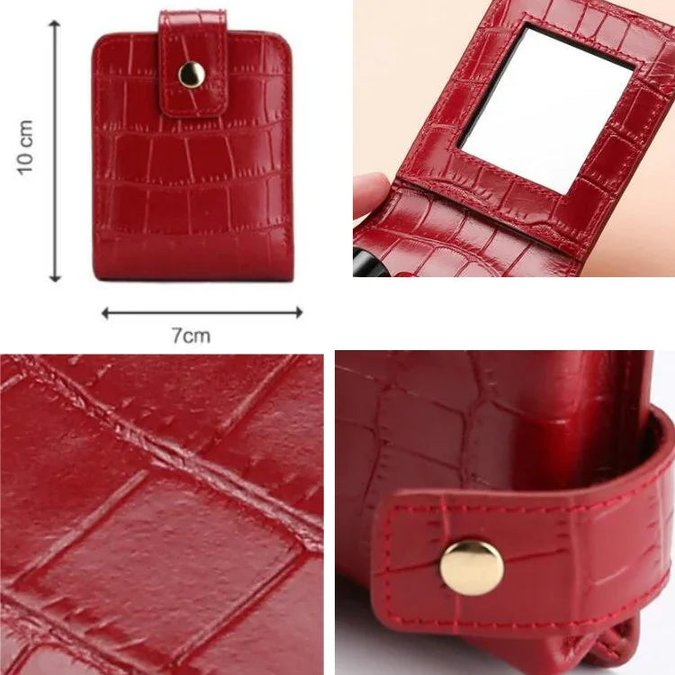 Mini Sac à Rouge à Lèvres en Cuir de Vachette Motif Crocodile, Portable, avec Miroir