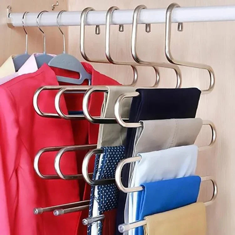 Cintres Multifonctionnels en Forme de S à 5 Couches pour Vêtements et Pantalons, Cintres en Forme de S