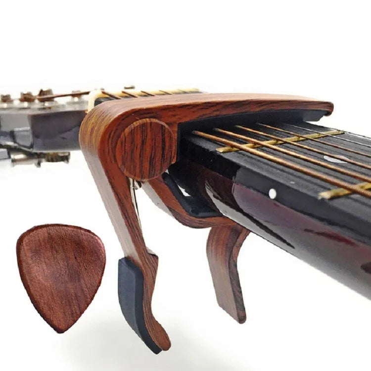 Capodastre et médiator 2 en 1 en bois massif pour guitare folk, ensemble capodastre pour guitare folk
