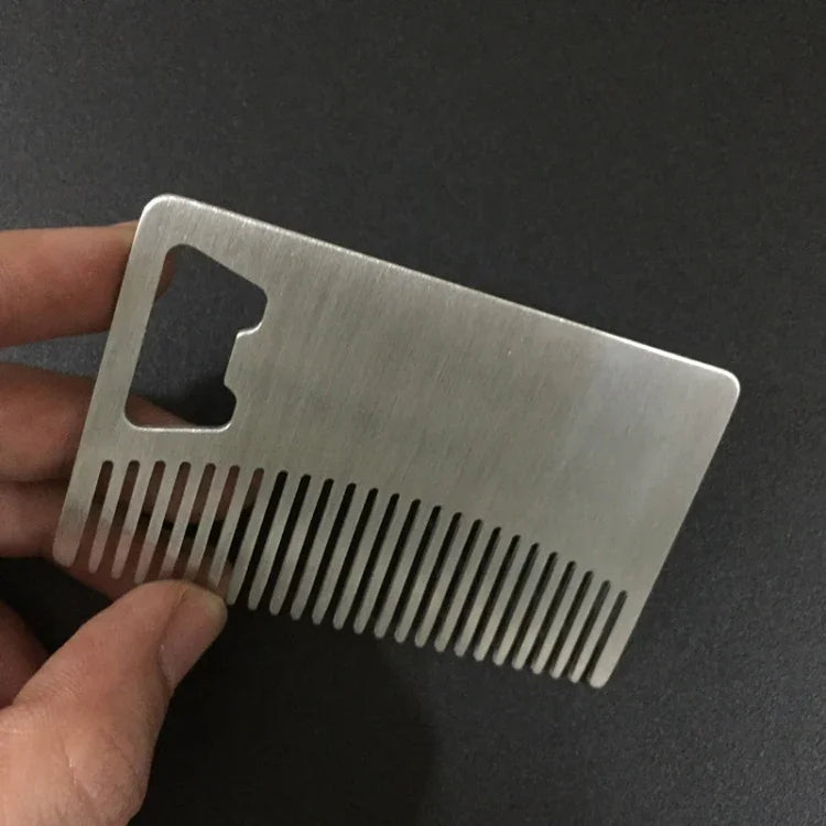 Peigne Barbe et Cheveux en Métal avec Ouvre-bouteille, Outil Multi-usage Format Carte de Crédit, Métal