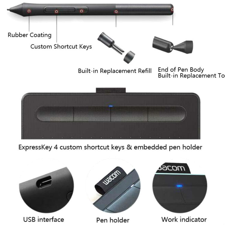 Tablette Wacom CTL-4100 Intuos Tablette à dessin peinte à la main, CTL-4100