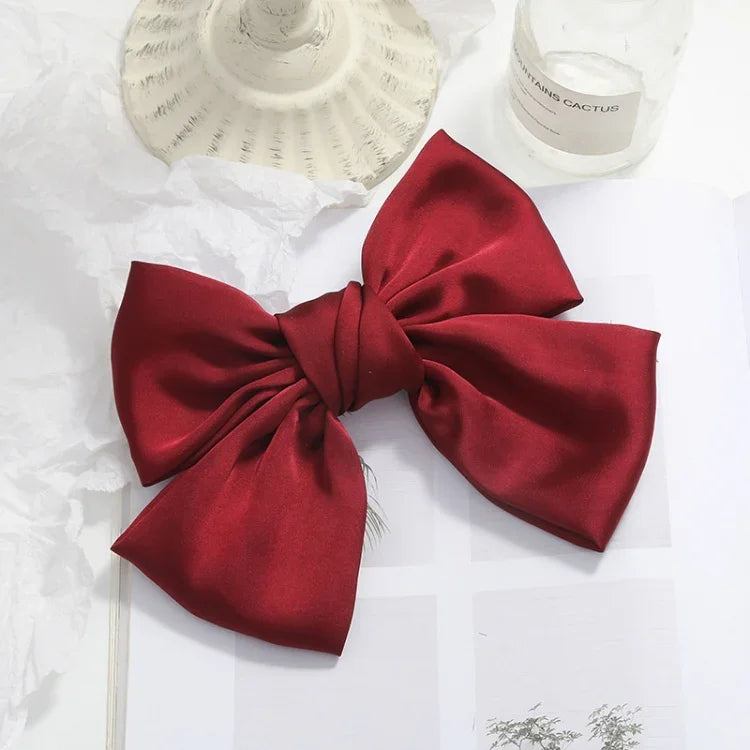 5 pinces à cheveux en satin avec nœud, accessoires de coiffure pour l'arrière de la tête, rouge lie de vin, noir, vert foncé