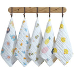 Mouchoir carré en coton gaze six couches pour bébé, serviette de salive, motifs aléatoires, 25x25cm, 30x30cm