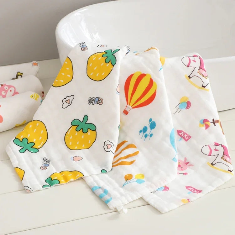 Mouchoir carré en coton gaze six couches pour bébé, serviette de salive, motifs aléatoires, 25x25cm, 30x30cm