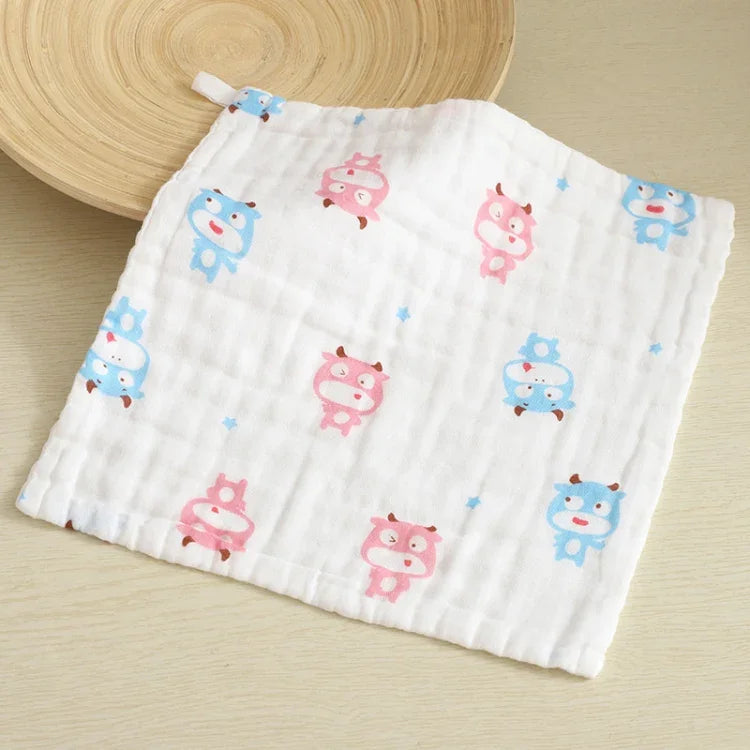Mouchoir carré en coton gaze six couches pour bébé, serviette de salive, motifs aléatoires, 25x25cm, 30x30cm