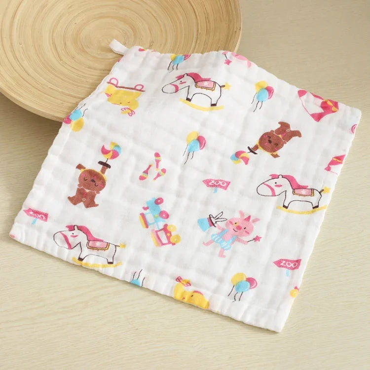 Mouchoir carré en coton gaze six couches pour bébé, serviette de salive, motifs aléatoires, 25x25cm, 30x30cm