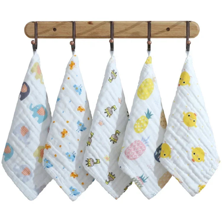 Mouchoir carré en coton gaze six couches pour bébé, serviette de salive, motifs aléatoires, 25x25cm, 30x30cm