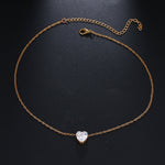 Collier Pendentif Cœur en Cristal Femme Court, Doré, Argenté