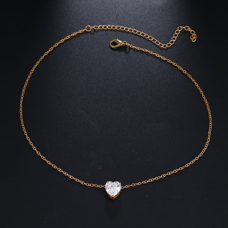 Collier Pendentif Cœur en Cristal Femme Court, Doré, Argenté