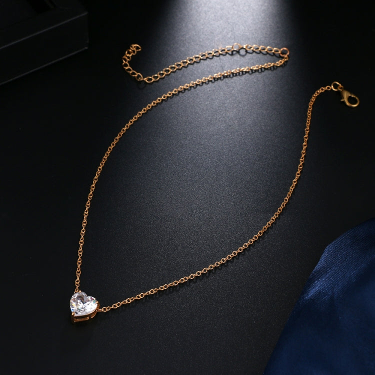 Collier Pendentif Cœur en Cristal Femme Court, Doré, Argenté