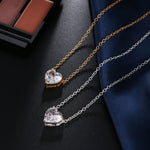 Collier Pendentif Cœur en Cristal Femme Court, Doré, Argenté