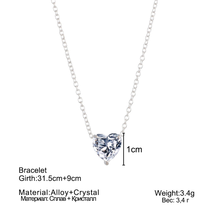 Collier Pendentif Cœur en Cristal Femme Court, Doré, Argenté
