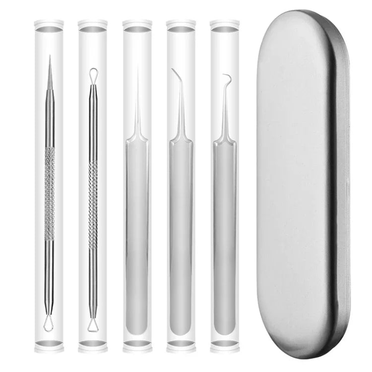 5 pièces/lot d'aiguilles anti-acné en acier inoxydable, pince anti-acné, outil pour points noirs, 5 en 1