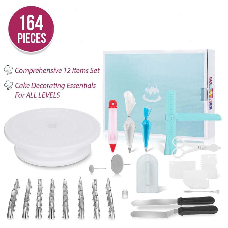 Ensemble de 164 outils de décoration de gâteaux, plateau tournant en acier inoxydable, 164 pièces/ensemble