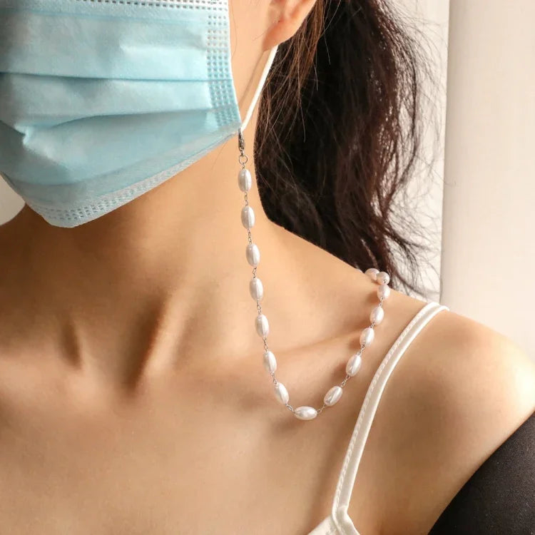 Cordon anti-perte pour masque, collier, chaîne pour lunettes à perles ovales simples, chaîne à perles ovales