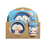 Set de vaisselle pour bébé Assiette fourchette dessin animé Vaisselle pour enfants Bol en fibre de bambou naturelle avec tasse cuillère assiette