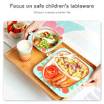 Set de vaisselle pour bébé Assiette fourchette dessin animé Vaisselle pour enfants Bol en fibre de bambou naturelle avec tasse cuillère assiette